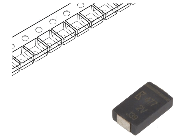 Condensator: polymeer; low ESR; 470uF; 2VDC; V; 2917; ESR: 4,5mΩ; SMD Condensator: polymeer; low ESR; 470uF; 2VDC; V; 2917; ESR: 4,5mΩ; SMD